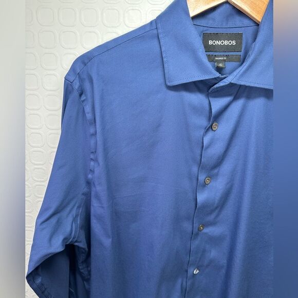Bonobos Mens 17 35 Tailored Fit Stretch Long Sleeve Button Down Shirt Blue - Picture 4 of 8